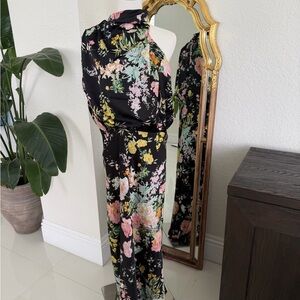 Petal & Pup Black Floral Midi Dress with Pastel Bouquet